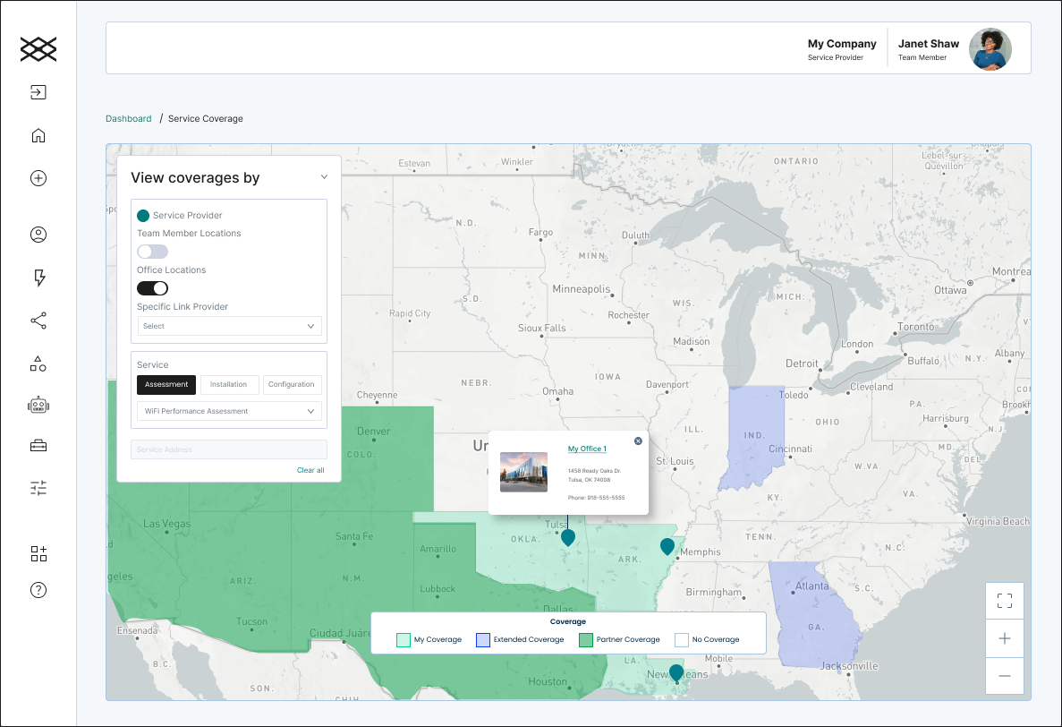 TechGrid MSP Software Service Coverage Map Dashboard